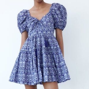 Zara Puff Sleeve Floral Print Mini Dress
